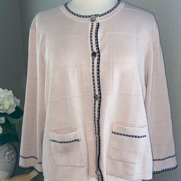 Tipped Button Front Cardigan Champagne Blush/ Black XL NWT - Picture 9 of 11